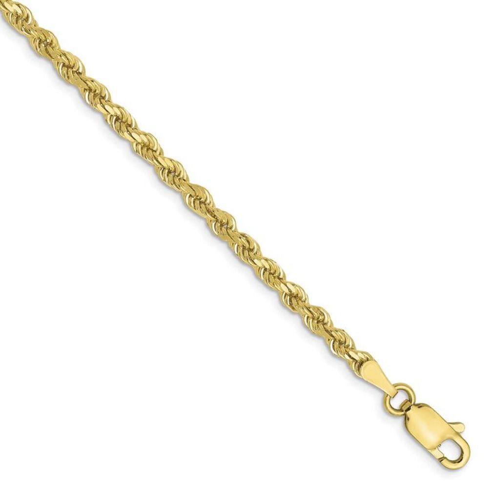 2.75mm 10k Yellow Gold Solid D/C Rope Chain Anklet or Bracelet, 9 Inch